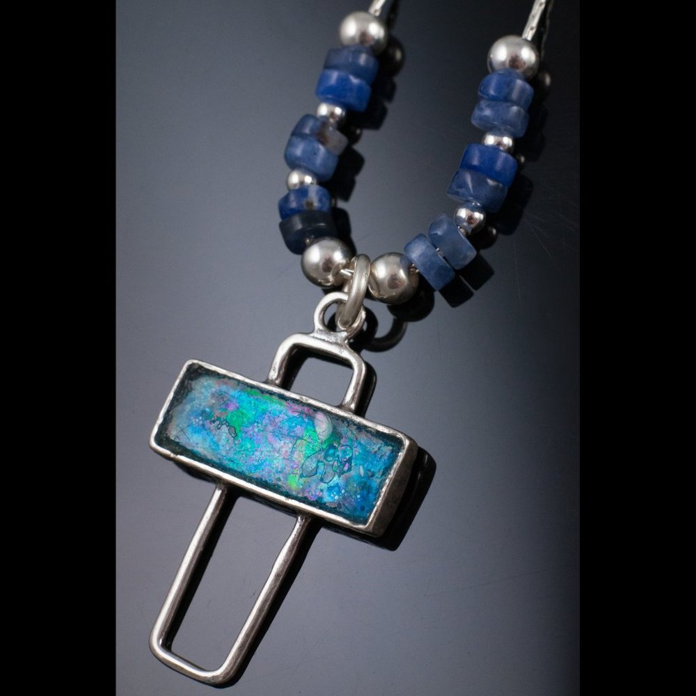 Dumortierite & Roman Glass Pendant Necklace